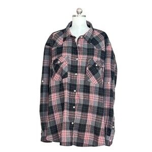 Design in Italy Luxury Button-Up Shirt Womens 4XL Plaid Pink Gray Black